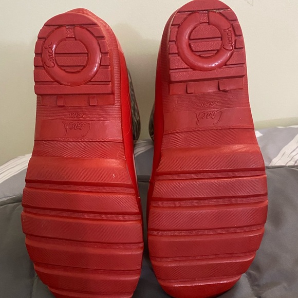 Coach rain boots, size 7R, red and animal print. - Picture 4 of 5